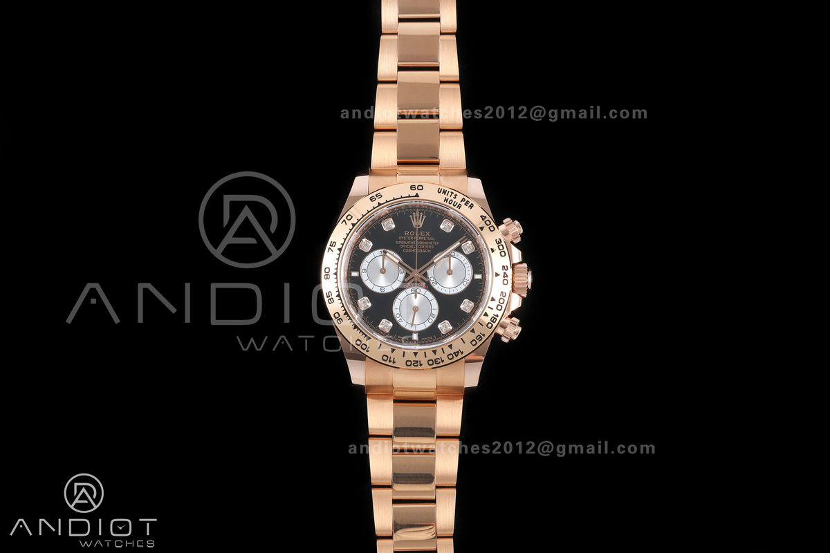 Daytona 126505 BTF 1:1 Best Edition Black/Silver Diamonds Dial on RG Braclet DD4131 (Weighted)